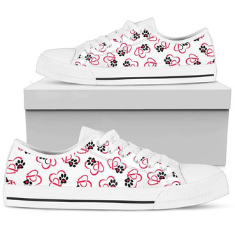 Red and White Hearts and Paws Low Top Sneaker - Monsterry