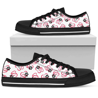 Red and White Hearts and Paws Low Top Sneaker Black - Monsterry