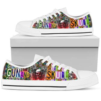 Women's Gun And Skull Print Low Top Canvas Shoes - Monsterry