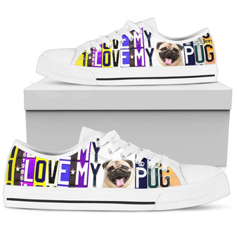 Women's Low Top Licence Plate Shoes For Pug Lovers - Monsterry