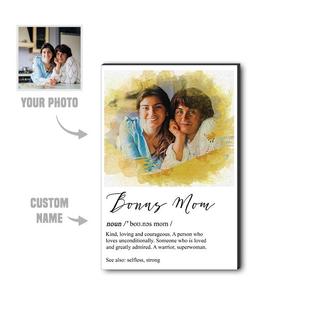 Custom Best Bonus Mom Definition Watercolor Wood Panel | Mothers Day Gift For Bonus Mom | Personalized Bonus Mom Photo Wood Panel | Seseable CA