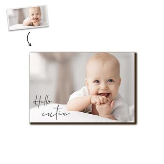 Custom Hello Cutie Frame Photo Wood Panel | Custom Photo | Photo Gifts | Personalized Newborn Baby Wood Panel - Seseable