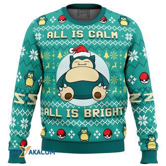 All is Calm All Bright Snorlax Pokemon Gift For Fan Anime Christmas Ugly Sweater | Favorety CA