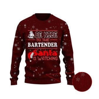 Bartender Christmas Ugly Sweater Be Nice To The Bartender Santa Is Watching Red Sweater | Favorety DE