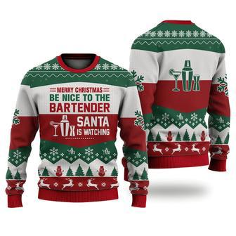 Bartender Christmas Ugly Sweater Merry Christmas Be Nice To The Bartender Red Green White Sweater | Favorety DE