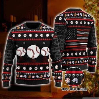 Baseball Ugly Christmas Sweater Baseball Ball Hat Gloves Black Sweater | Favorety