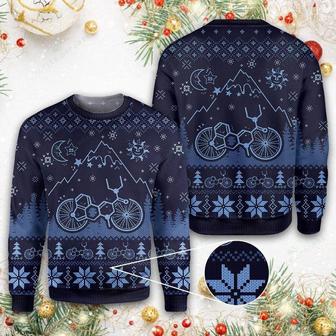 Bicycle Ugly Christmas Sweater LSD Bicycle Christmas Pattern Dark Blue Sweater | Favorety UK