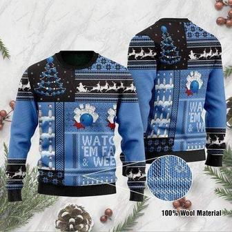 Bowling Ugly Christmas Sweater Watch Em Fall And Weep Blue Sweater | Favorety AU