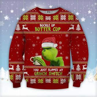 Buckle Up Buttercup You Just Flipped My Grinch Switch Wool Knitted Christmas Sweater | Favorety UK