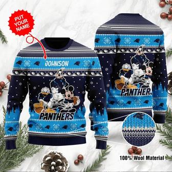Carolina Panthers Disney Donald Duck Mickey Mouse Goofy Christmas Ugly Sweater | Favorety