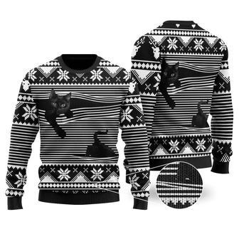 Cat Christmas Sweater Black Cat Christmas Pattern Black White Ugly Sweater | Favorety AU