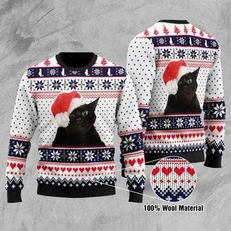 Cat Christmas Sweater Black Cat Christmas Pattern White Blue Ugly Sweater | Favorety