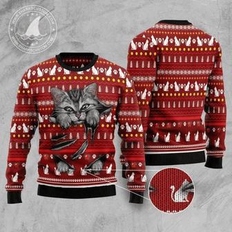 Cat Christmas Sweater Cat Scratch Red Ugly Sweater | Favorety AU