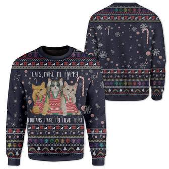 Cat Christmas Sweater Cats Make Me Happy Humans Make My Head Hurt Christmas Pattern Ugly Sweater | Favorety DE