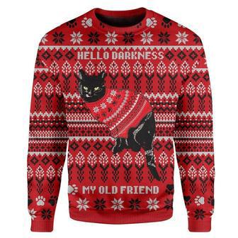 Cat Christmas Sweater Hello Darkness My Old Friend Black Cat Red Ugly Sweater | Favorety DE