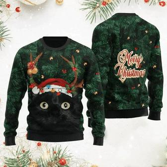 Cat Christmas Sweater Merry Christmas Black Cat Christmas Tree Ugly Sweater | Favorety CA