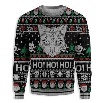 Cat Sweater Wicca Black Cat Ho Ho Ho Christmas Pattern Ugly Sweater | Favorety UK