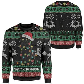 Cat Ugly Sweater Meowy Christmas Black Cat Christmas Pattern Black Sweater | Favorety AU