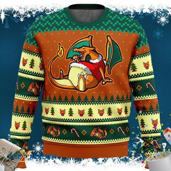 Charizard Eating Candy Cane Pokemon Manga Anime Ugly Sweater | Favorety AU