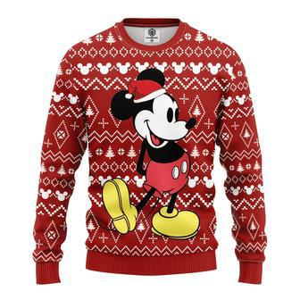 Disney Christmas Sweater MK Mouse Christmas Hat Christmas Tree And Mouse Head Pattern Red Ugly Sweater | Favorety DE