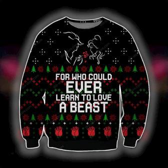 Disney Christmas Ugly Sweater Beauty The Beast For Who Could Ever Learn To Love A Beast Black Sweater | Favorety CA