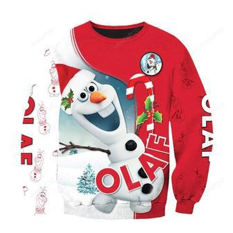 Disney Christmas Ugly Sweater Frozen Olaf Candy And Christmas Hat White Red Sweater Disney Frozen | Favorety DE