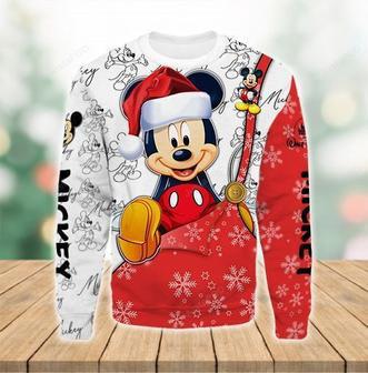 Disney Christmas Ugly Sweater MK Mouse With Christmas Hat White Red Sweater | Favorety UK