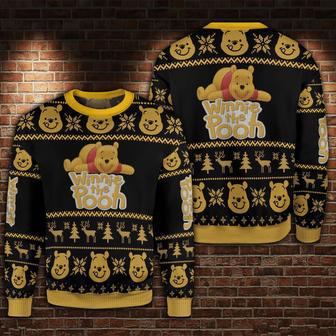 Disney Christmas Ugly Sweater Winnie The Pooh Christmas Snowflakes Reindeer Black Yellow Sweater | Favorety