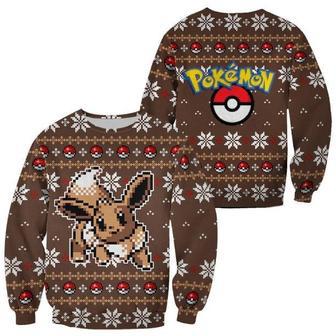 Eevee Pokemon Brown Xmas Ugly Christmas Knitted Sweater | Favorety