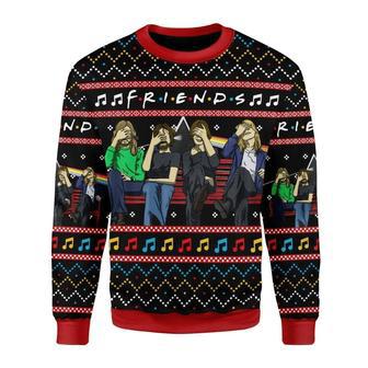 Friends Christmas Sweater Friends Covering Face Music Notes Pattern Ugly Sweater | Favorety UK