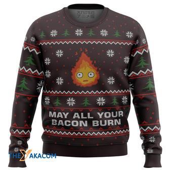 Ghibli May All Your Bacon Burn Gift For Fan Anime Christmas Ugly Sweater | Favorety UK