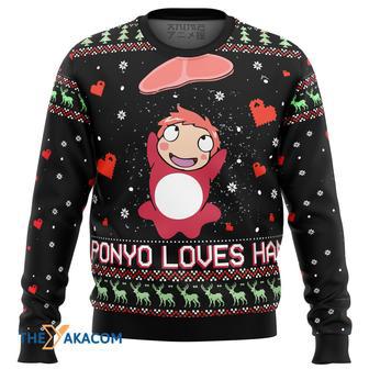 Ghibli Ponyo Loves Ham Gift For Fan Anime Christmas Ugly Sweater | Favorety UK