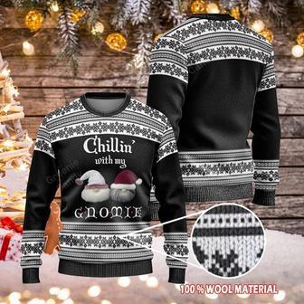 Gnome Christmas Ugly Sweater Chilling With My Gnomie Christmas Pattern Black White Sweater | Favorety DE