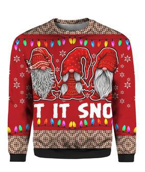 Gnome Christmas Ugly Sweater Let It Snow Three Gnomes Lights Red Sweater | Favorety