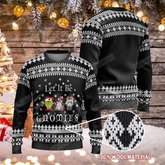 Gnome Christmas Ugly Sweater Three Gnomes Let It Be Gnomies Christmas Pattern Black White Sweater | Favorety UK