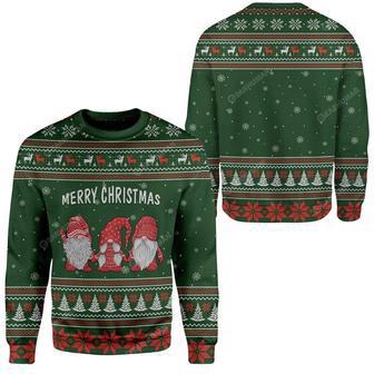 Gnome Christmas Ugly Sweater Three Gnomes Merry Christmas Green Sweater | Favorety DE