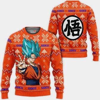 Goku Blue Anime Dragon Ball Xmas Ugly Christmas Knitted Sweater | Favorety