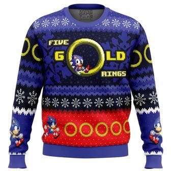 Gold Rings Sonic the Hedgehog Ugly Christmas Sweater | Favorety