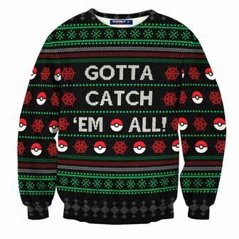 Gotta Catch Em All Wool Knitted Sweater Pokemon Sweater | Favorety