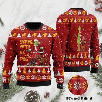 Grinch Sweater Dachshund Dog Ugly Sweater Grinch And Dachshund Skiing With My Dog Christmas Ugly | Favorety AU