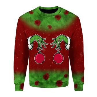 Grinch Sweater Grinch Christmas Baubles Green Red Sweater | Favorety CA