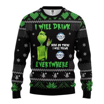 Grinch Sweater Grinch I Will Drink Busch Beer Everywhere Green Black Ugly Sweater | Favorety