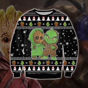 Grinch Ugly Sweater Grinch And Groot Christmas Pattern Black Sweater Cute Disney Grinch Sweater | Favorety AU