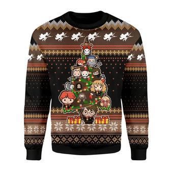 Harry Pottrt Christmas Sweater Harry Pottrt Characters Christmas Tree Brown Black Ugly Sweater | Favorety CA