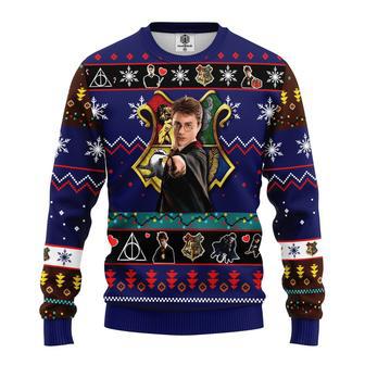 Harry Pottrt Christmas Sweater Harry Pottrt Fighting Christmas Pattern Blue Ugly Sweater High | Favorety