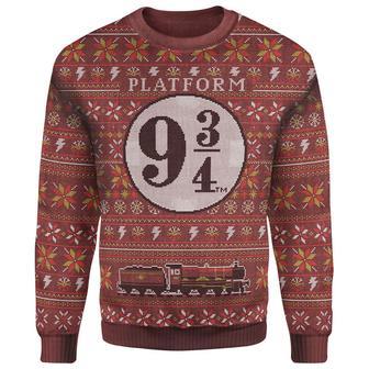 Harry Pottrt Ugly Sweater Platform Nine and Three-Quarters Red Christmas Sweater Awesome Harry | Favorety