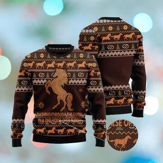 Horse Christmas Ugly Sweater Horse Dashing Through The Snow In A One Horse Open Sleigh Brown Sweater | Favorety CA