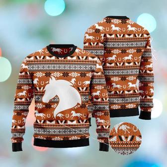 Horse Christmas Ugly Sweater Horse White Silhouette Brown Sweater | Favorety UK