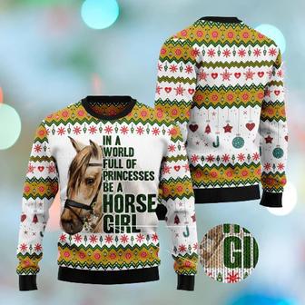 Horse Christmas Ugly Sweater In a World Full Of Princess Be A Horse Girl White Sweater | Favorety CA