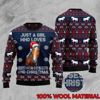 Horse Christmas Ugly Sweater Just A Girl Who Loves Horses And Christmas Black Red Blue Sweater | Favorety CA